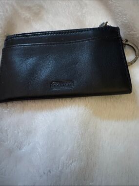Coach Black Leather Zip Card Wallet Keyring